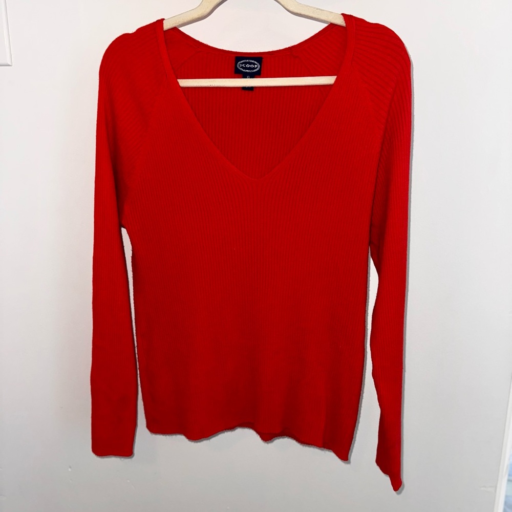 Red V Neck Reversible Sweater